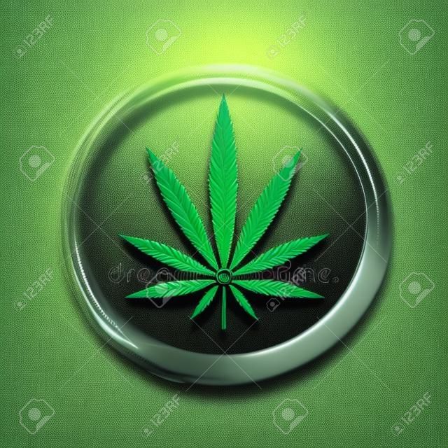 Liść marihuany. medyczna marihuana. olej konopny. sklep z konopiami. ikona etykiety produktu i szablon graficzny. ilustracja wektorowa na białym tle.