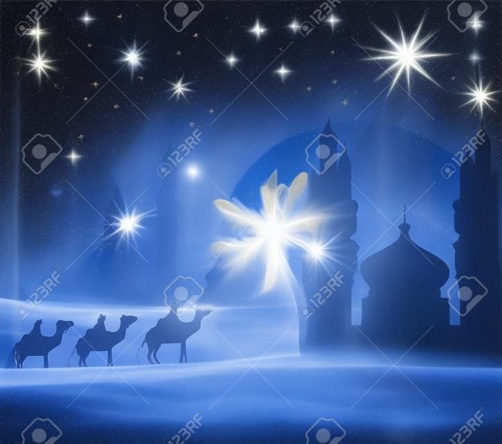 Klassische drei magischen Szene und leuchtender Stern von Bethlehem