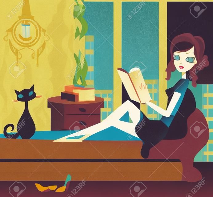 Illustrazione di una ragazza che legge un libro