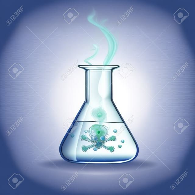 Glass beaker with a poisonous liquid. Vector Image.