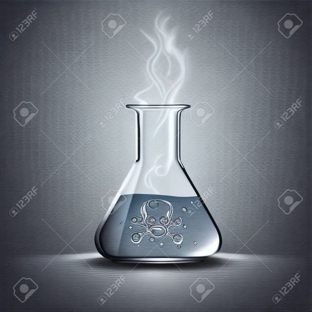 Glass beaker with a poisonous liquid. Vector Image.