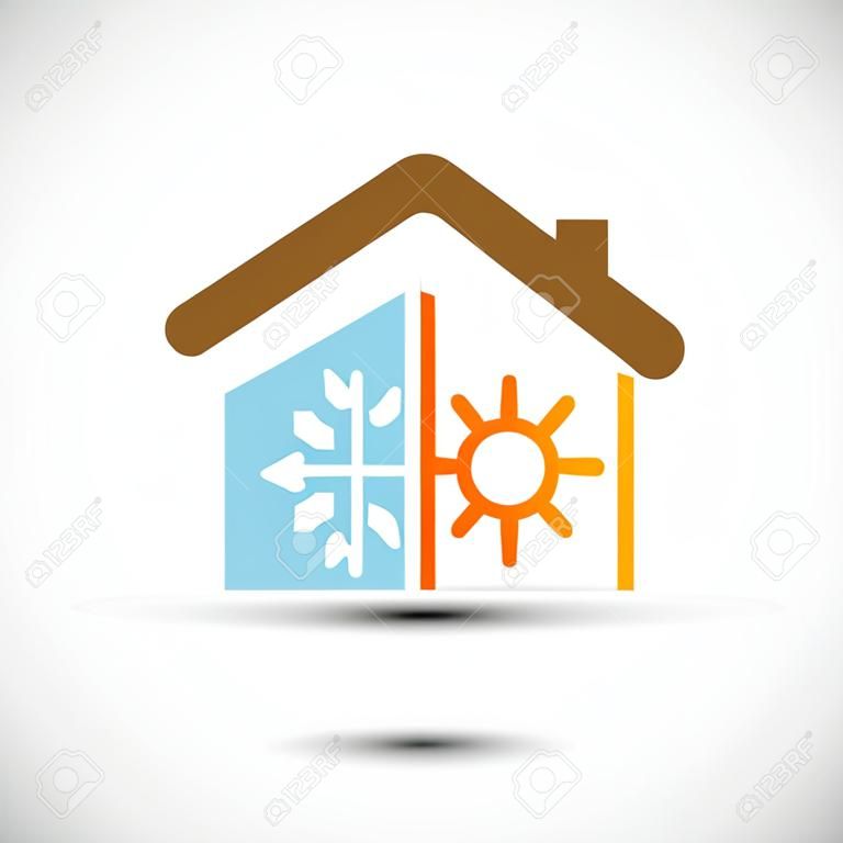 Logo casa con climatizzazione. Immagine vettoriale.