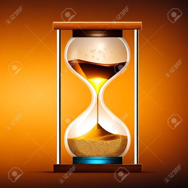 Icon hourglass with the sand and water. Global warming and arid climate.