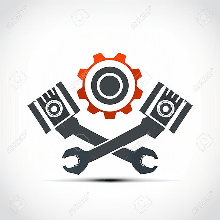 Logo engine with plungers and a wrench. Stock vector illustration.
