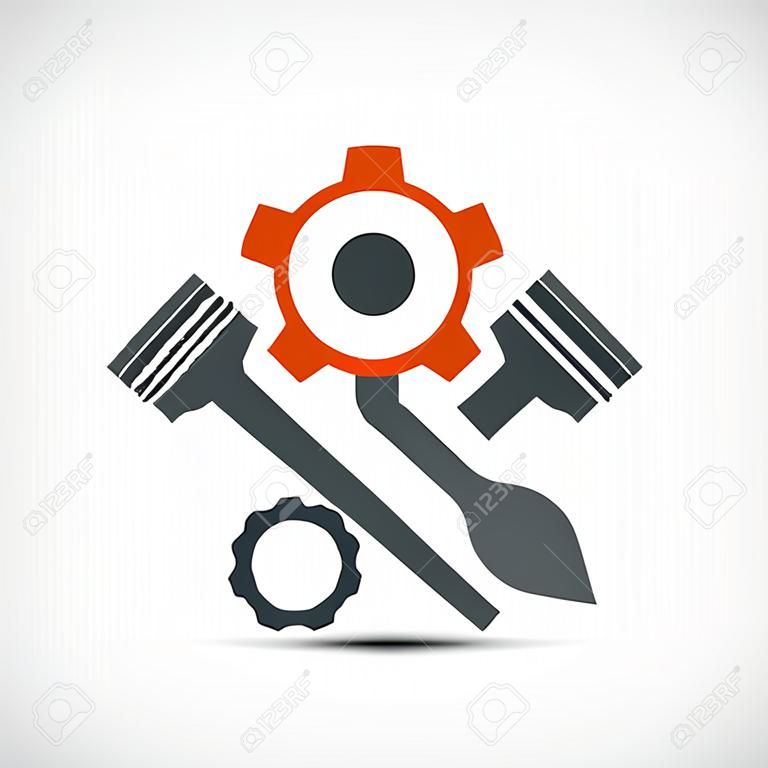 Logo engine with plungers and a wrench. Stock vector illustration.