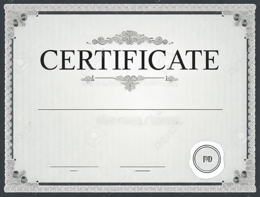 Certificaat of diploma sjabloon ontwerp met afdichting en watermerk. Vector illustratie.