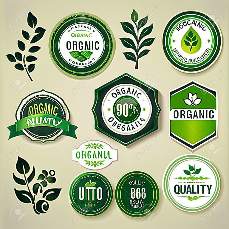 Satz von organischen und natürlichen Abzeichen und Etiketten