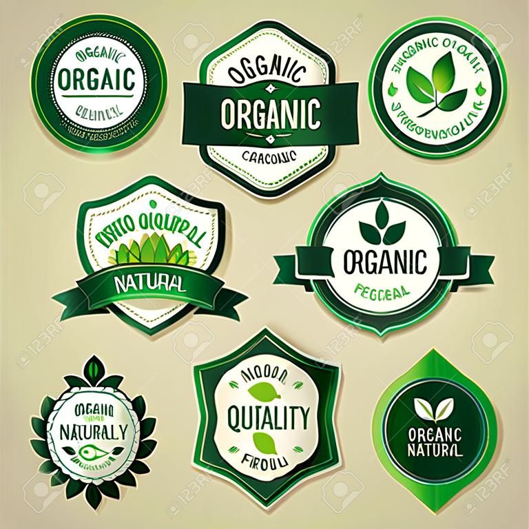 Satz von organischen und natürlichen Abzeichen und Etiketten