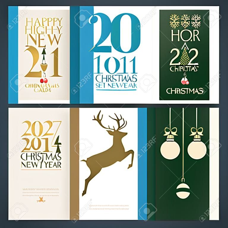 Conjunto de cartões de Natal e Ano Novo Projetar a frente e a parte de trás das saudações