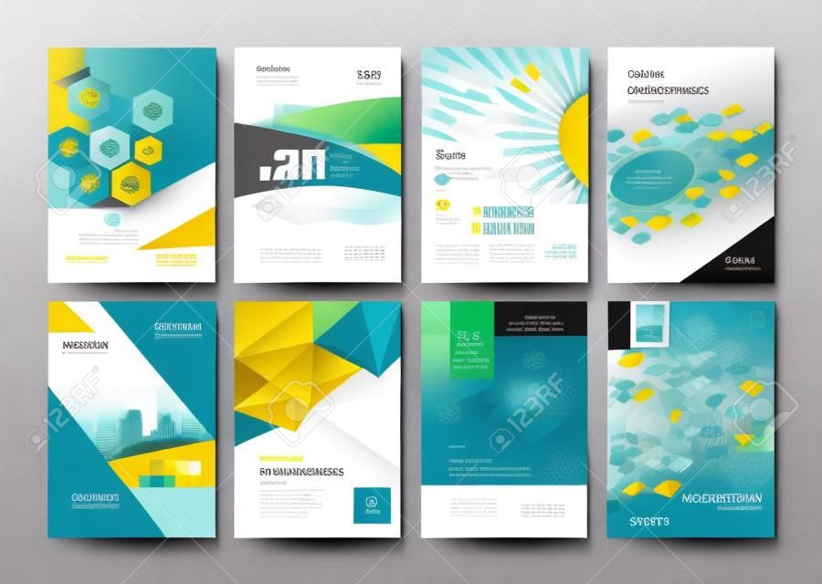 Set of modern business paper design templates. Vector illustrations of brochure covers, annual reports, flyer design layouts, business presentations, ads and magazine, business stationary collection.