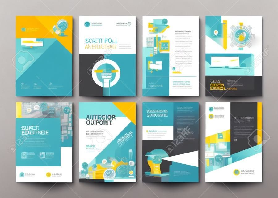 Set van brochure ontwerp sjablonen over het onderwerp onderwijs, school, online leren. Vector illustraties voor flyer lay-out, marketing materiaal, jaarverslag cover, presentatie sjabloon.