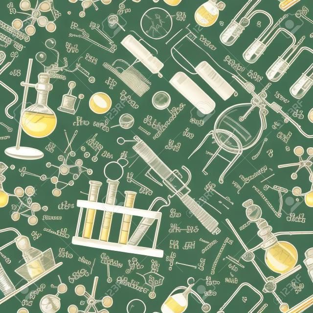 Old chemistry laboratory seamless pattern  Vector background in vintage style 