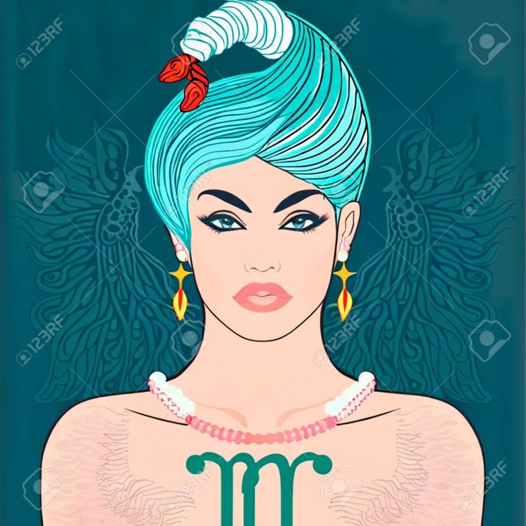 Illustration of Scorpio zodiac sign as a beautiful girl. Vector illustration. 