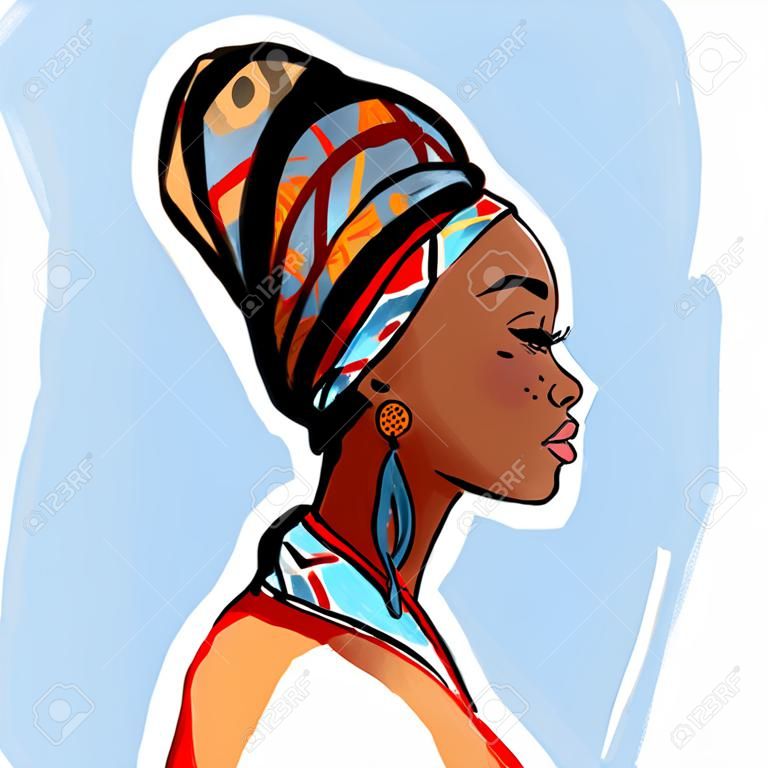 귀걸이와 아름다운 아프리카 여자의 초상화 (프로필보기)