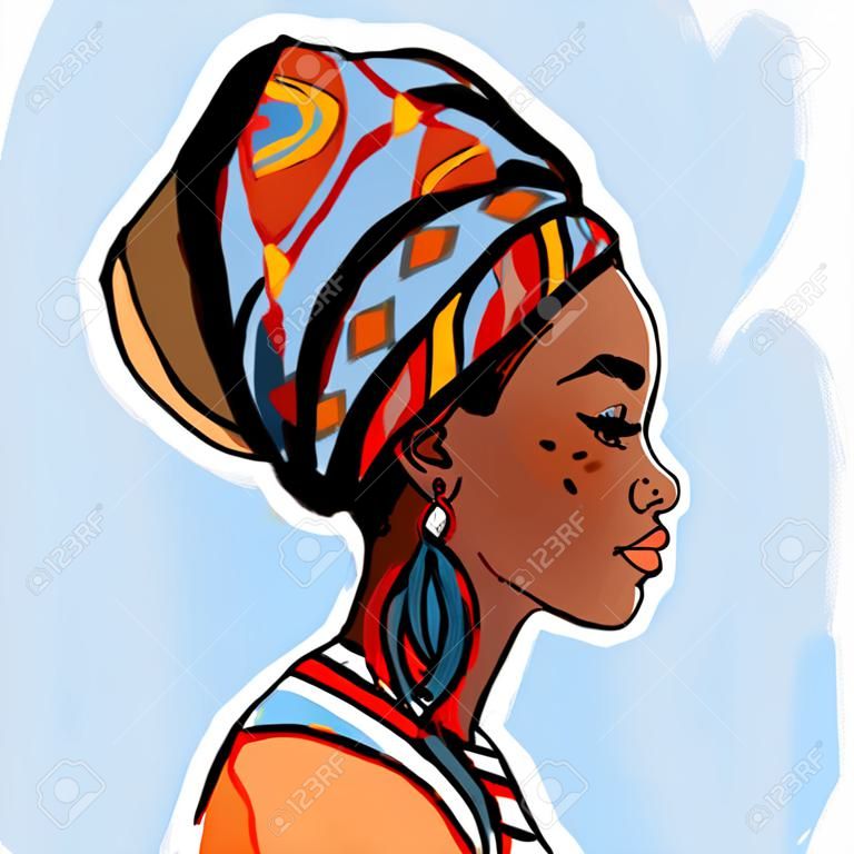 與耳環美麗的縱向非洲婦女（縱斷面圖）
