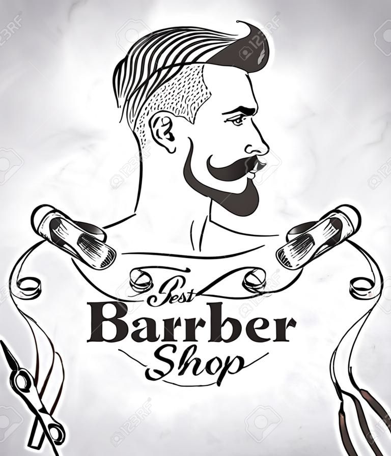 Hipster Barber Shop 명함 디자인 템플릿. 벡터 일러스트 레이 션.