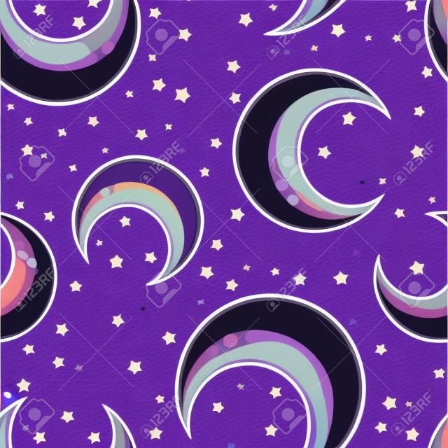 Mystical background with Crescent moons, abstract seamless pattern. Vector illustration. Hipster style, pastel goth, vibrant colors.