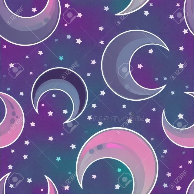 Mystical background with Crescent moons, abstract seamless pattern. Vector illustration. Hipster style, pastel goth, vibrant colors.