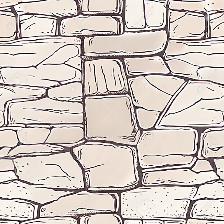 Vector hand-drawn texture of brick wall or sett (paving). Seamless pattern of paver. Urban style structured ornament in line art style. Pattern design for travel, city life, adventure, outdoors.