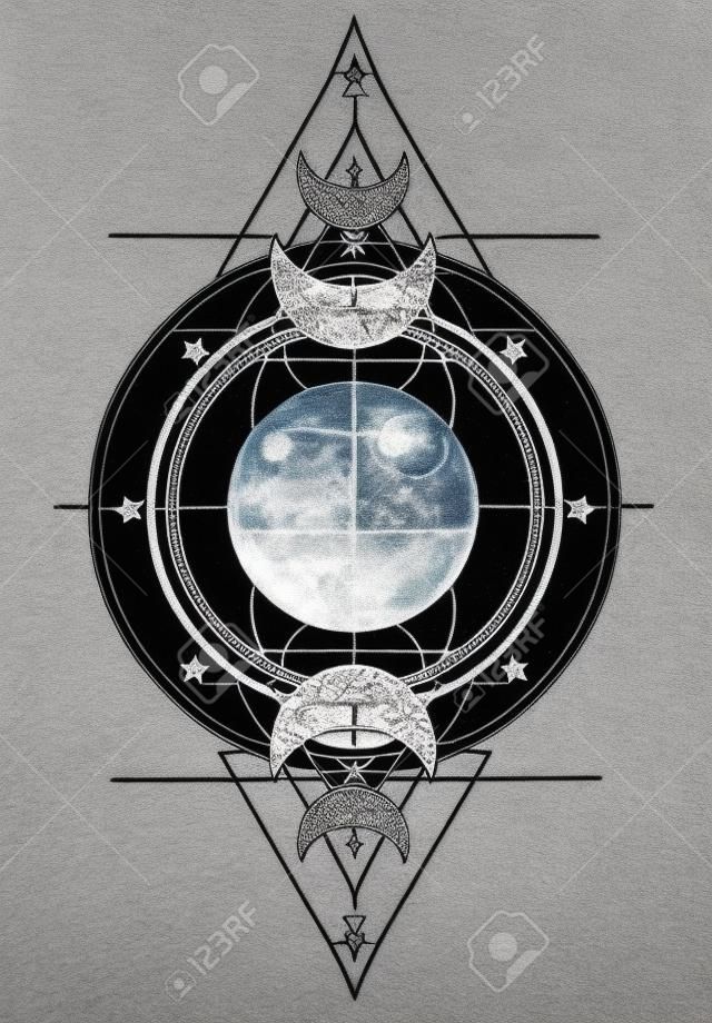Símbolo de la diosa de la luna Wicca pagana de triple luna.