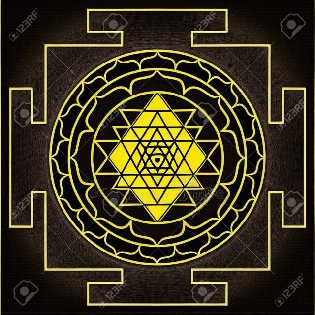 Le Sri Yantra ou Sri Chakra, forme de diagramme mystique, symbole de l'école Shri Vidya du tantra hindou. Élément de conception de vecteur de géométrie sacrée. Illustration vectorielle. Alchimie, occultisme, spiritualité.