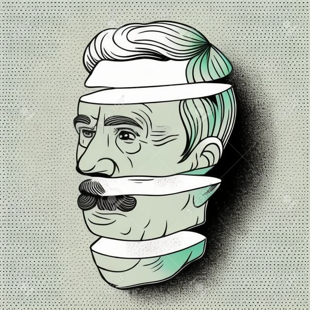 Vector hand drawn illustration of old man with moustache isolated. Creative tattoo artwork. Template for card, poster. banner, print for t-shirt, pin, badge, patch.