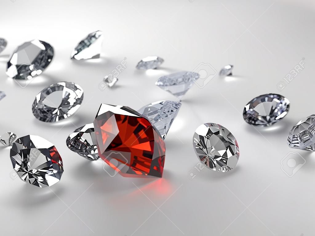 Illustrazione 3D di gemme su sfondo grigio