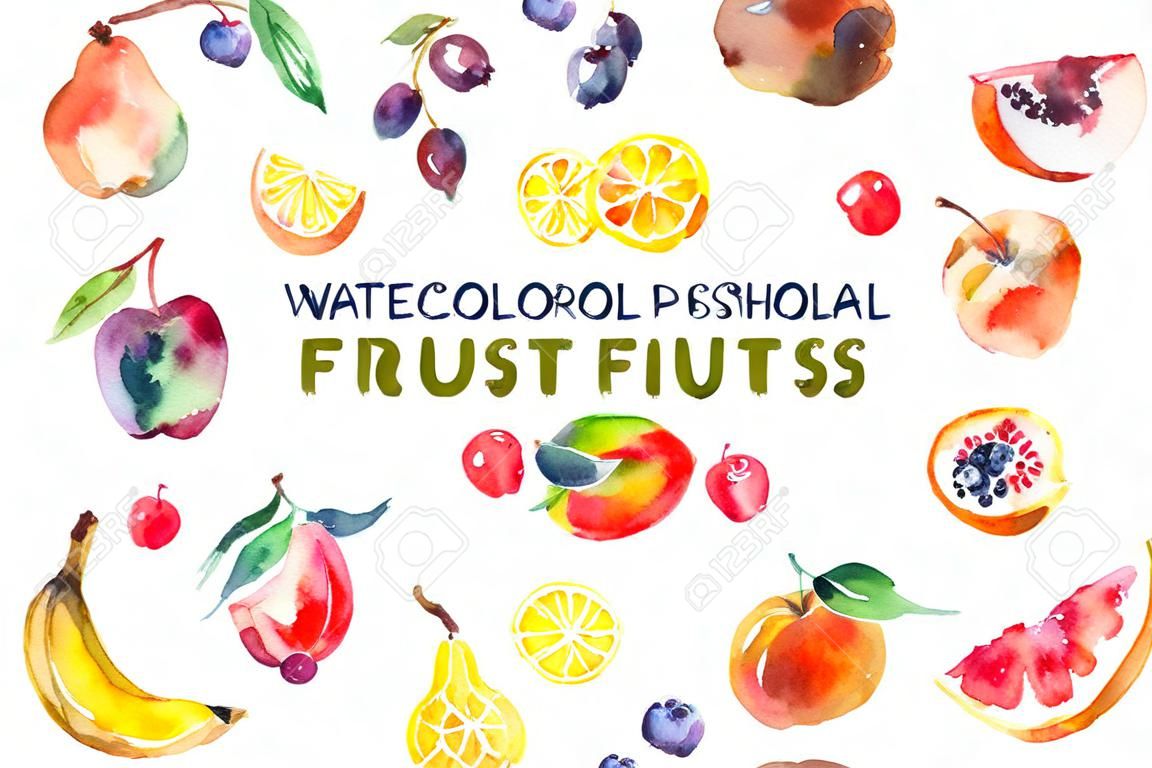 Frutas de aquarela isoladas no branco