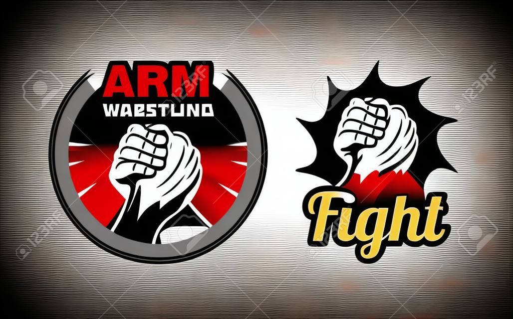 Arm wrestling logo vector illustration.