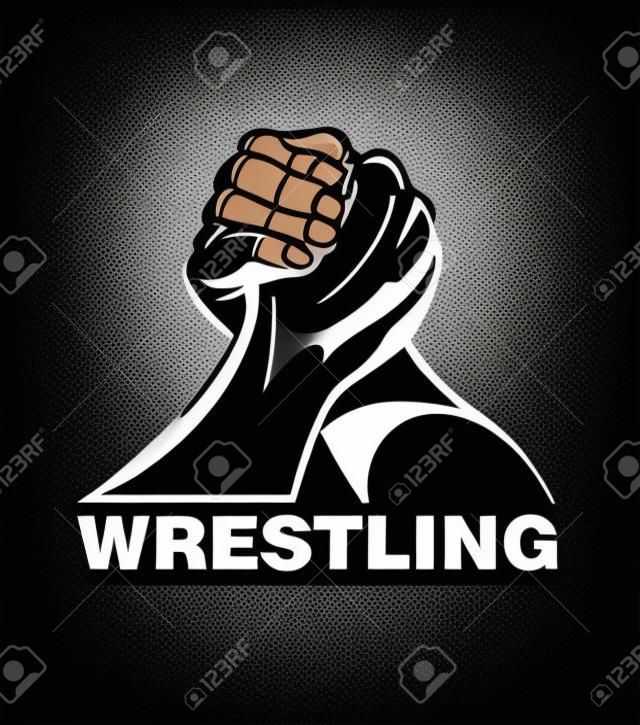 Arm wrestling vector illustration on black background.