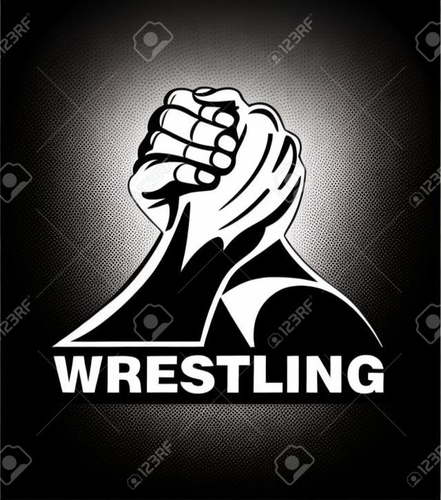 Arm wrestling vector illustration on black background.
