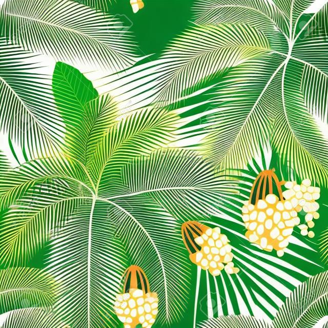 Vector illustration Vector illustration Seamless color palm leaves and fruit pattern