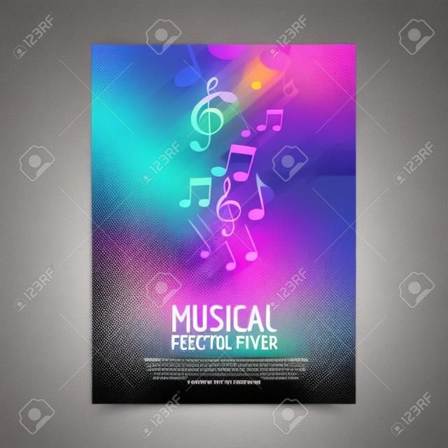 カラフルなベクトルの音楽祭コンサート テンプレート チラシ。ノートで音楽チラシ デザイン ポスター。