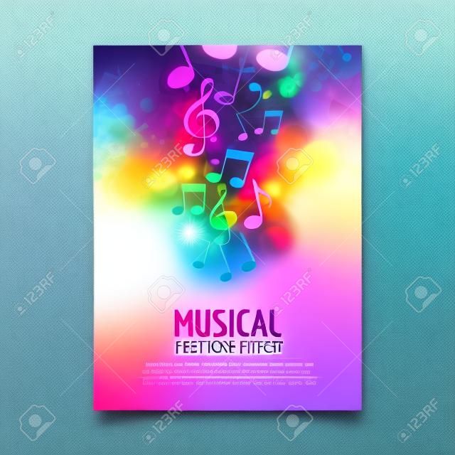 カラフルなベクトルの音楽祭コンサート テンプレート チラシ。ノートで音楽チラシ デザイン ポスター。
