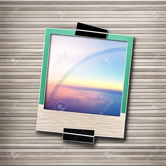 Photo frame polaroid template on transparent grid. Isolated instant photo frame.