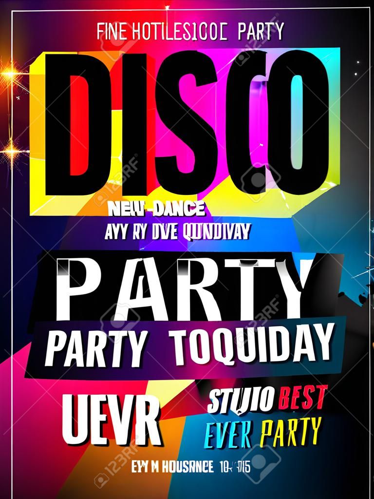 Disco Party Poster Template. Night Dance Party flyer. Disco party design template op donkere kleurrijke achtergrond. Disco dance party achtergrond