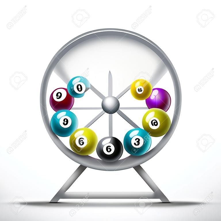 Lottery machine with lottery balls inside. Lotto game luck concept illustration.