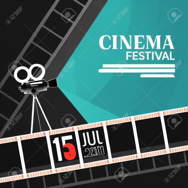 Cinema festival poster template. Vector camcorder and line videotape illustration. Movie festival art background.