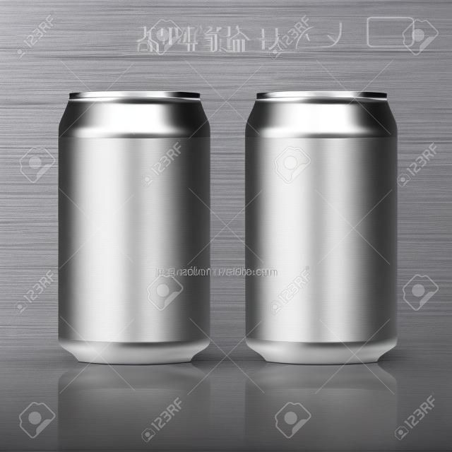 Bevanda di alluminio può modello di confezione vuota. Acqua bagnata o birra soda. Cola drink o succo contenitore isolato.