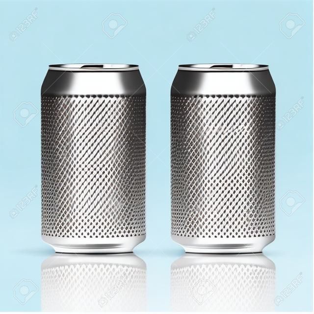 Aluminum drink can template blank packaging. Wet water or beer soda. Cola drink or juice isolated container.