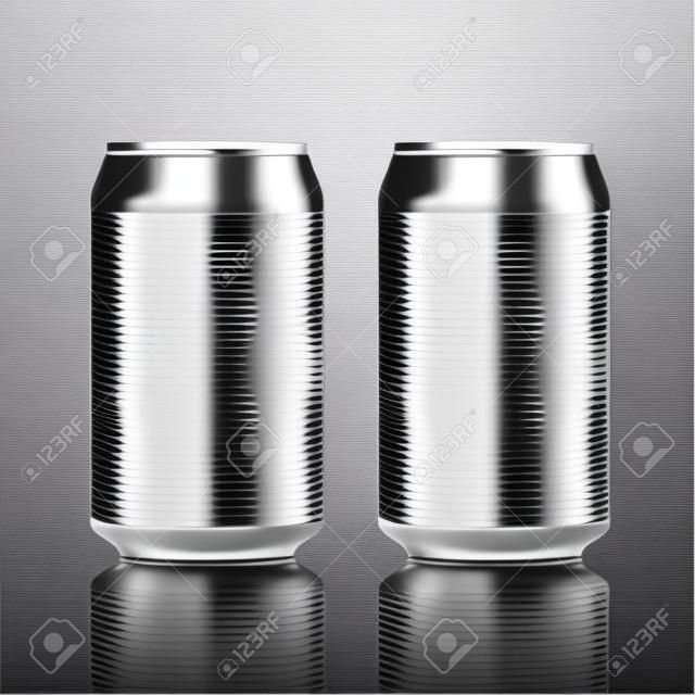 Aluminum drink can template blank packaging. Wet water or beer soda. Cola drink or juice isolated container.