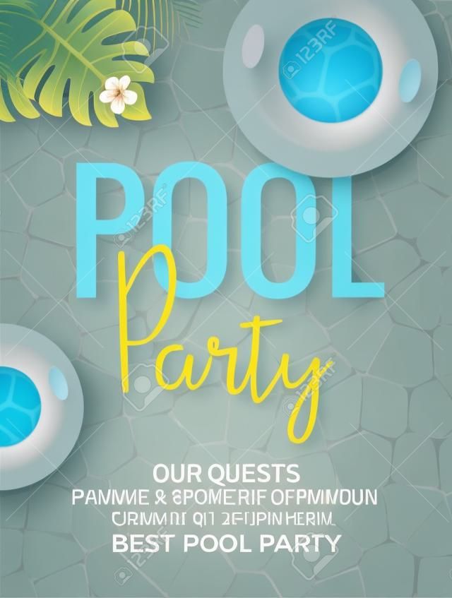 Pool Sommer Party Einladung Vorlage Einladung. Einladung zur Poolparty mit Palme. Plakat oder Flyer-Vektor-Design.
