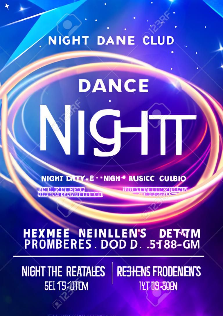 Modello del manifesto notturno di notte festa musica di ballo.
