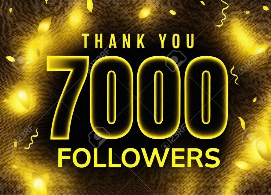 7000 팔로워 디자인 템플릿 소셜 네트워크 번호 기념일 감사합니다. 소셜 사용자 황금 숫자 친구 1000 축하.
