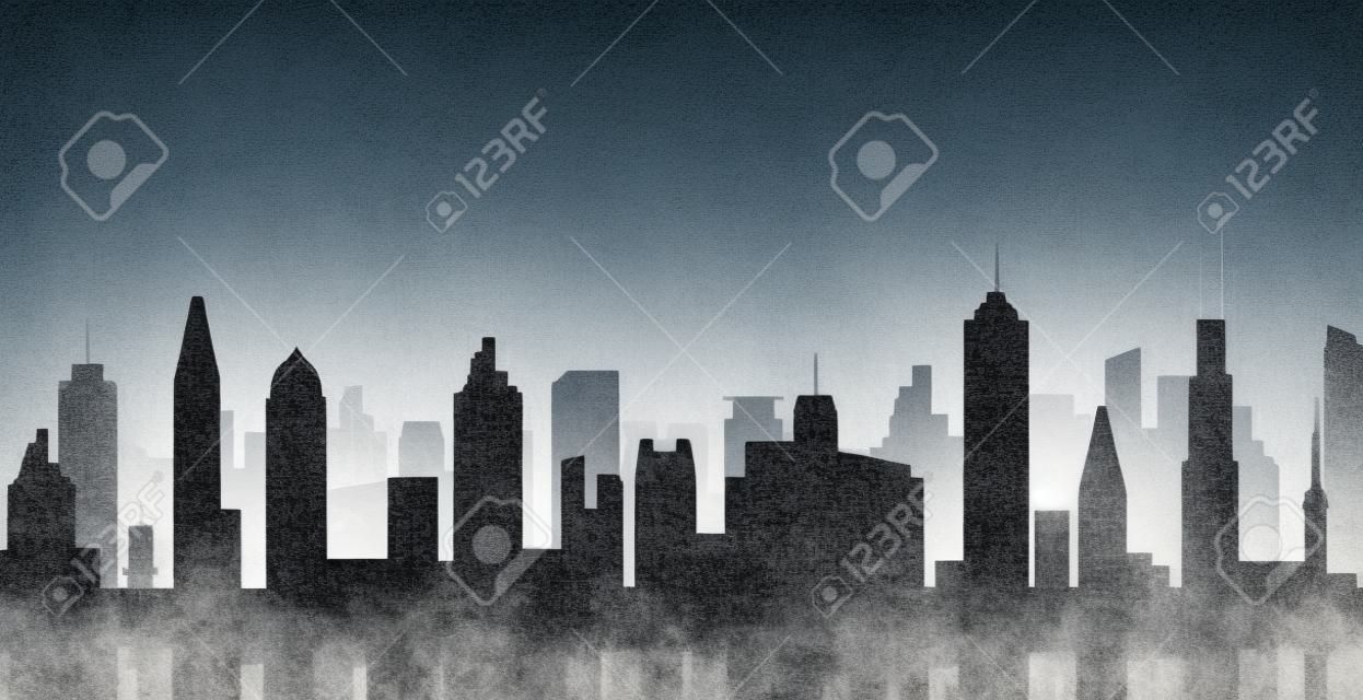 Stadsgezicht silhouet stedelijke illustratie. Stad skyline gebouw stad wolkenkrabber horizon achtergrond
