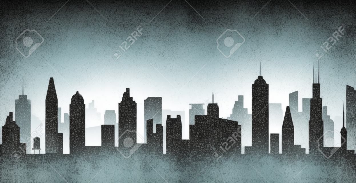 Stadsgezicht silhouet stedelijke illustratie. Stad skyline gebouw stad wolkenkrabber horizon achtergrond