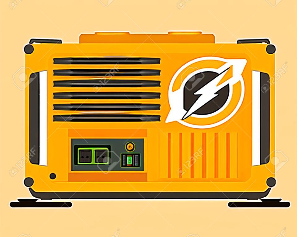 Portable electric power generator. Electric charger diesel portable flat generator icon