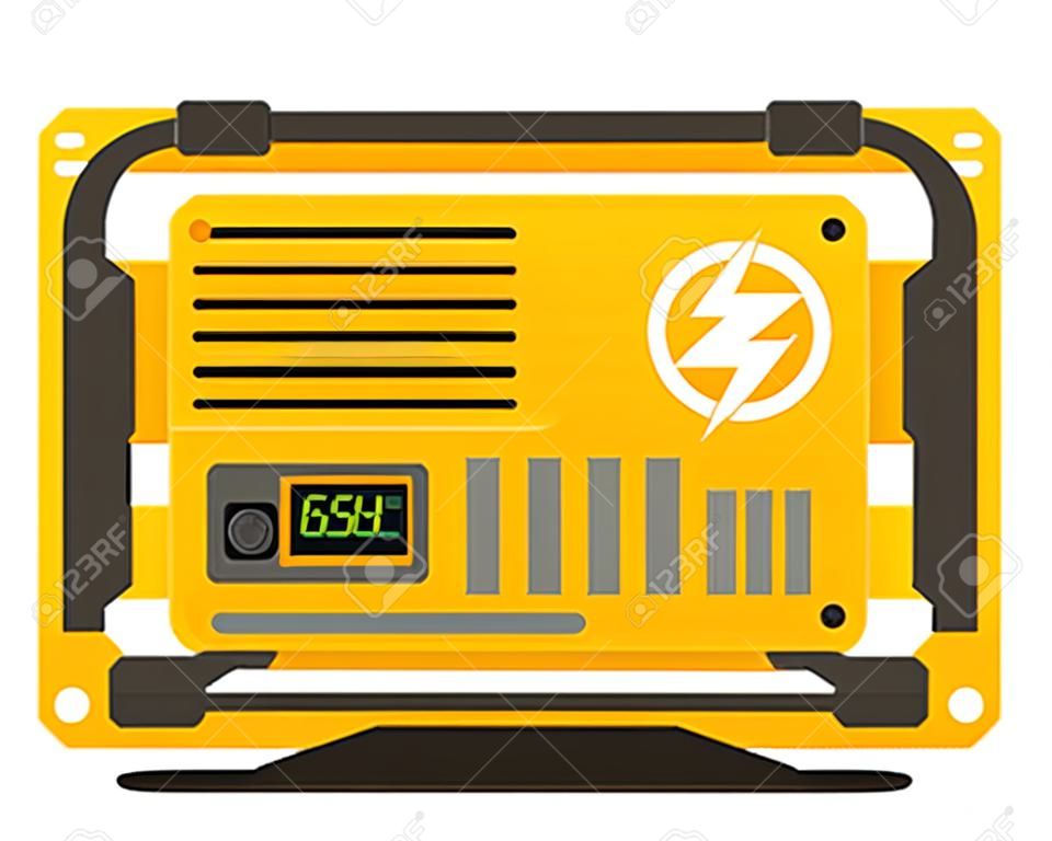 Przenośny generator prądu elektrycznego. ikona przenośnego płaskiego generatora diesla z ładowarką elektryczną