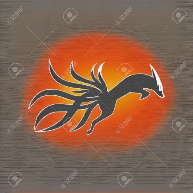 Ilustración de icono de vector de logotipo de zorro de nueve colas