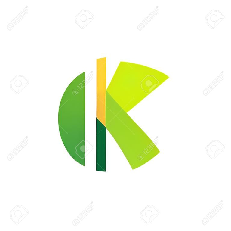 k letter leaf overlapping color   vector icon illustration